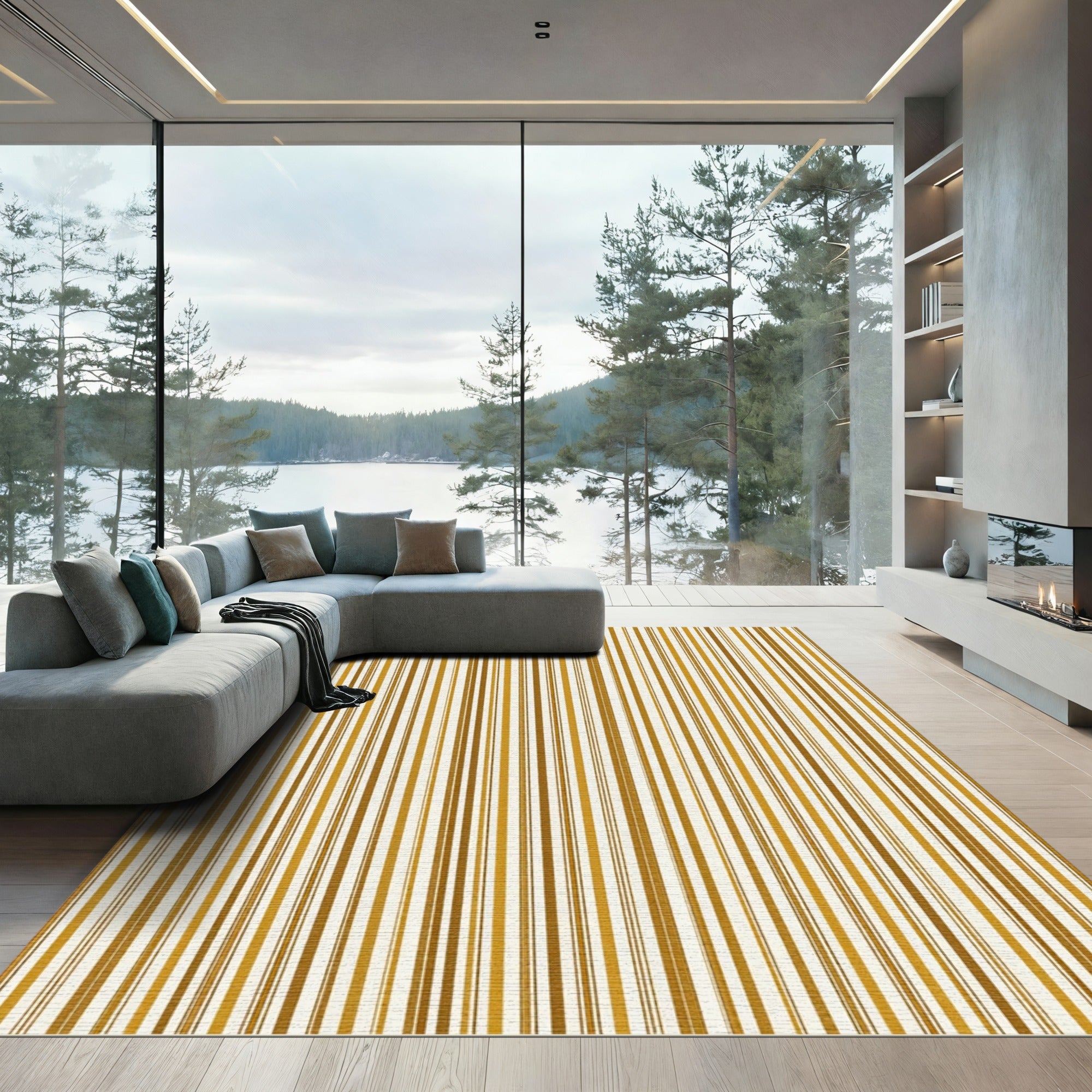 Minimalist Golden Ochre Pinstriped Rug