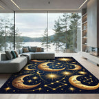 Celestial Golden Moon and Starry Sky Rug