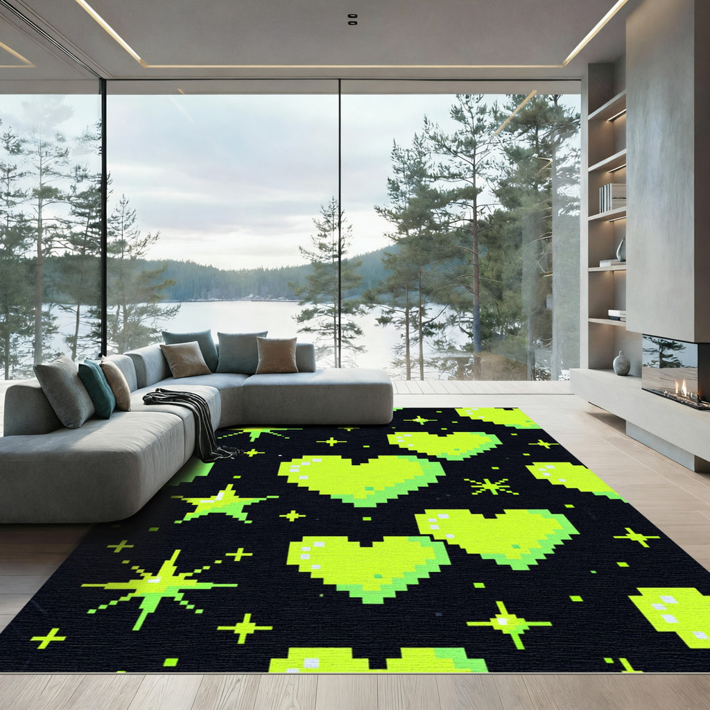 Neon Green Retro Pixel Heart Rug