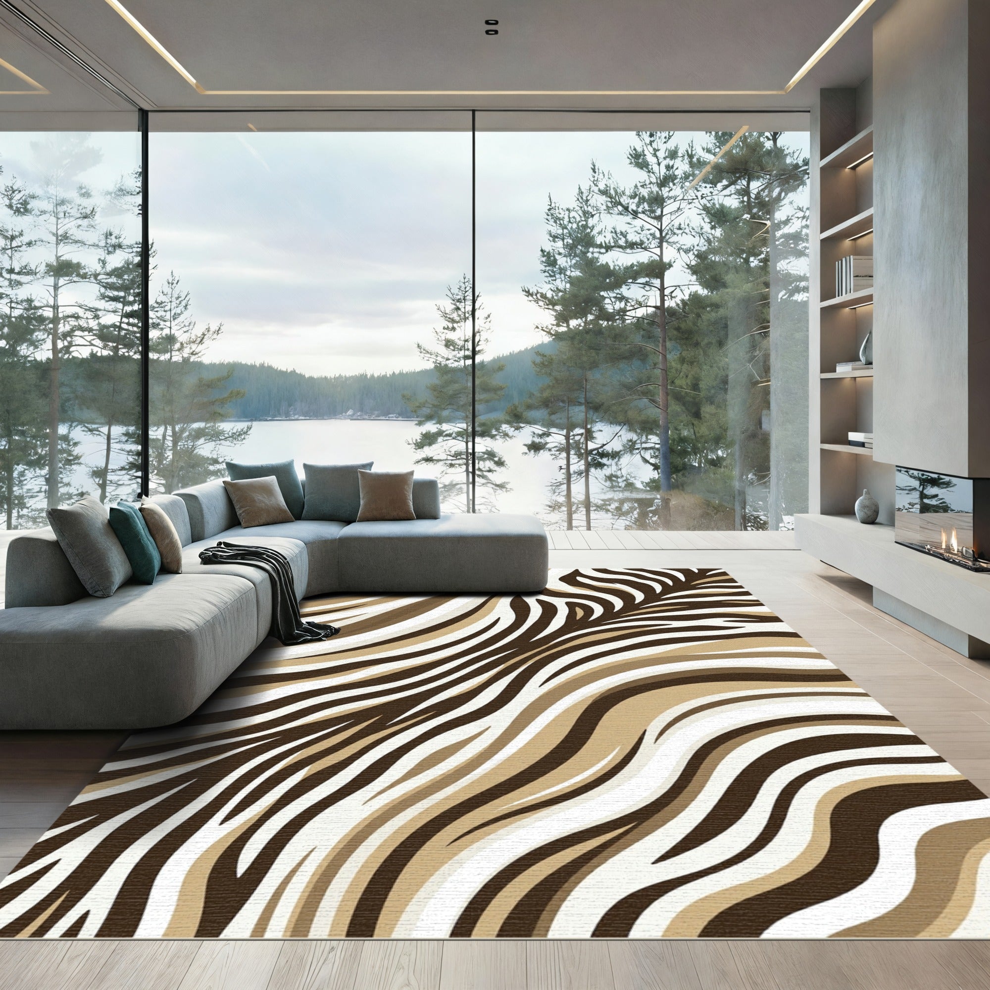Earthy Brown Zebra Stripe Transition Rug