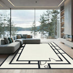 Bold Black Geometric Labyrinth Rug