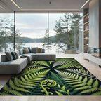 Lush Green Fern Frond Botanical Rug