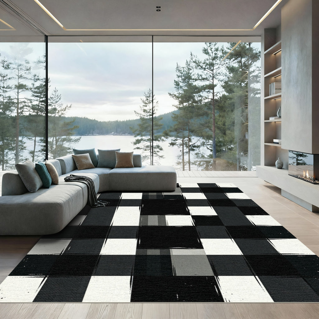 Monochromatic Black and White Buffalo Check Rug