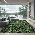 Elegant Green Fern Botanical Damask Rug