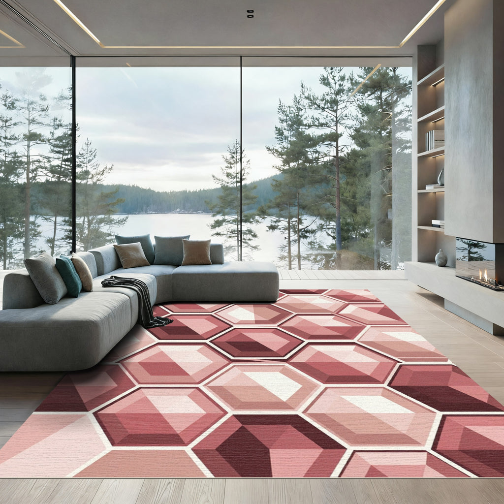 Rose Gem Facet Hexagon Rug