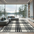 Classic Black Gray White Plaid Checkered Rug