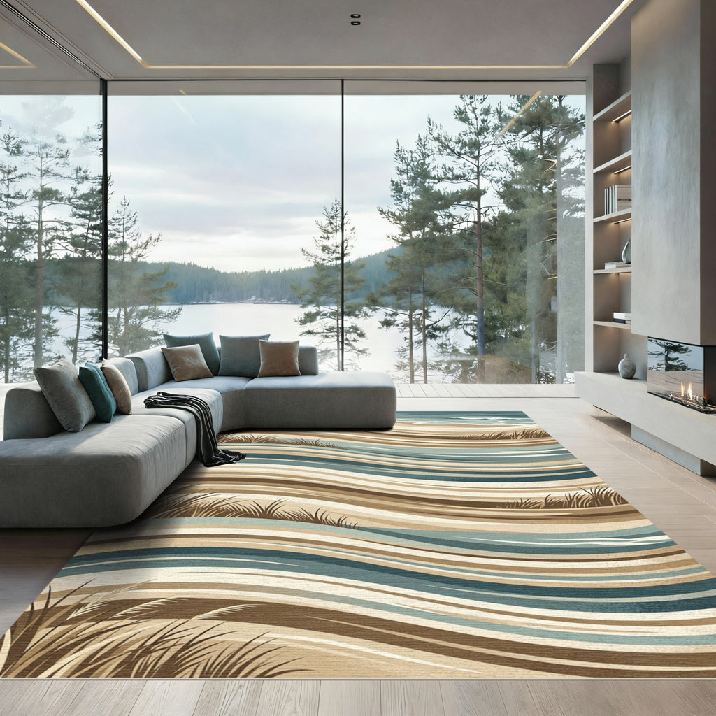 Sandy Beach Waves Abstract Line Rug