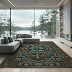Ornate Emerald Palm Medallion Foliage Rug