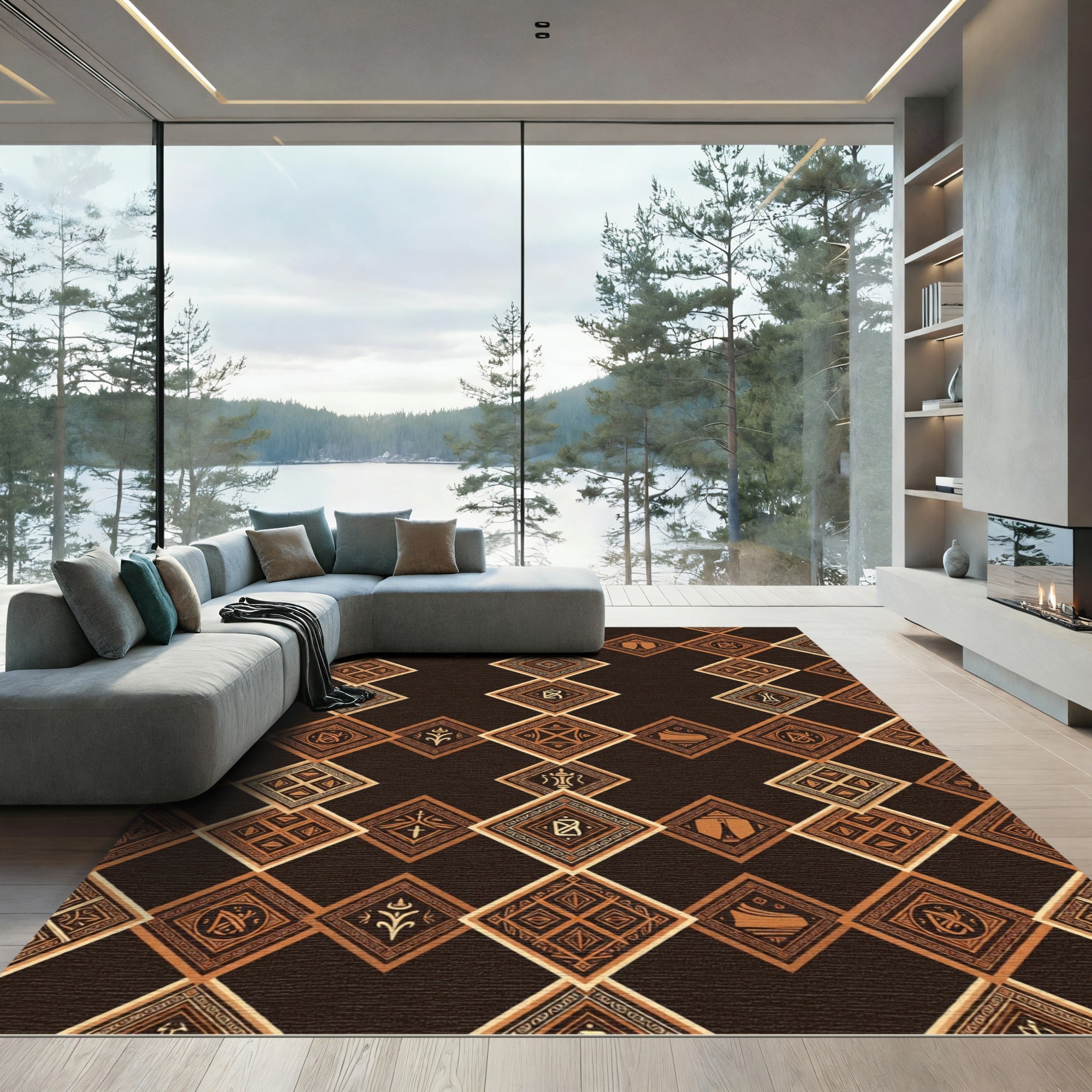 Rustic Earthy Tone Diamond Tapestry Rug
