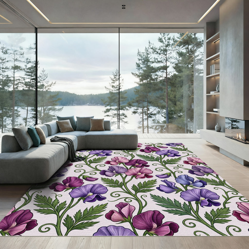 Purple Pink Blue Sweet Pea Vine Rug