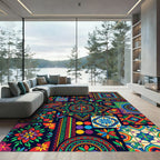 Vibrant Colorful Folk Art Medallion Rug