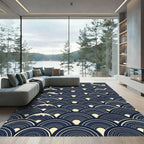 Navy Blue Japanese Wave Ripple Art Rug
