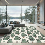 Sage Green Whimsical Cat Star Heart Rug