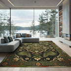 Elegant Dark Green Botanical Medallion Rug