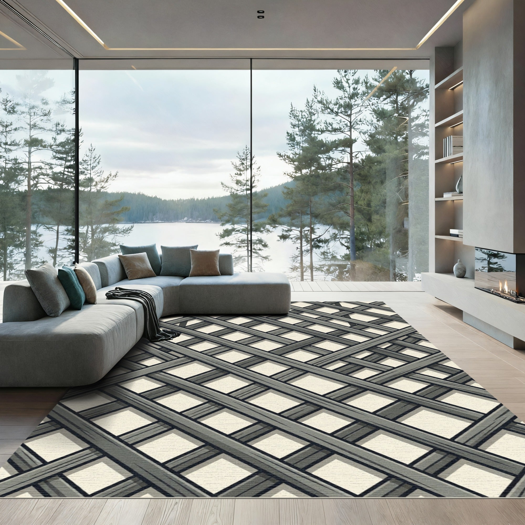 Gray Wood Lattice Layered Rug