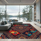 Radiant Crimson Teal Medallion Tie-Dye Rug