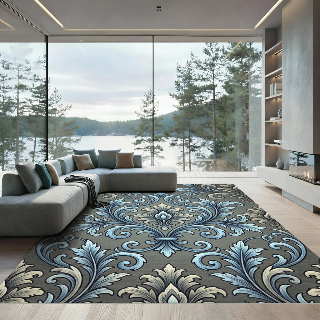 Antique Blue Acanthus Scroll Medallion Rug