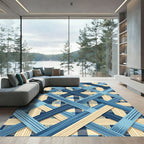 Blue Interwoven Plaid Geometric Rug