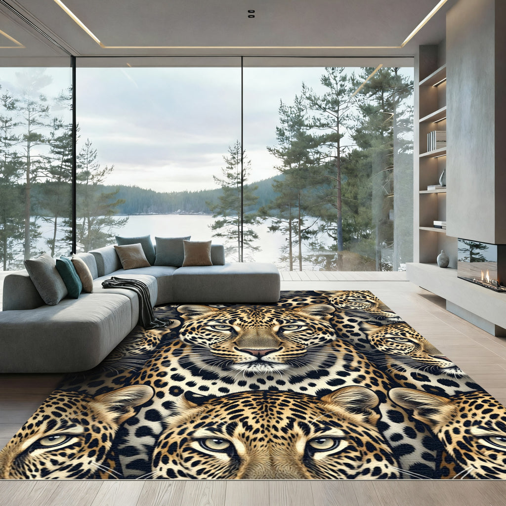 Leopard Face Collage Realistic Animal Rug