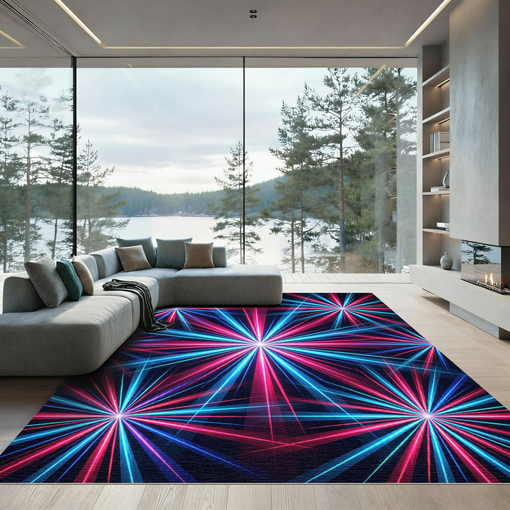 Neon Radiant Cosmic Starburst Abstract Rug