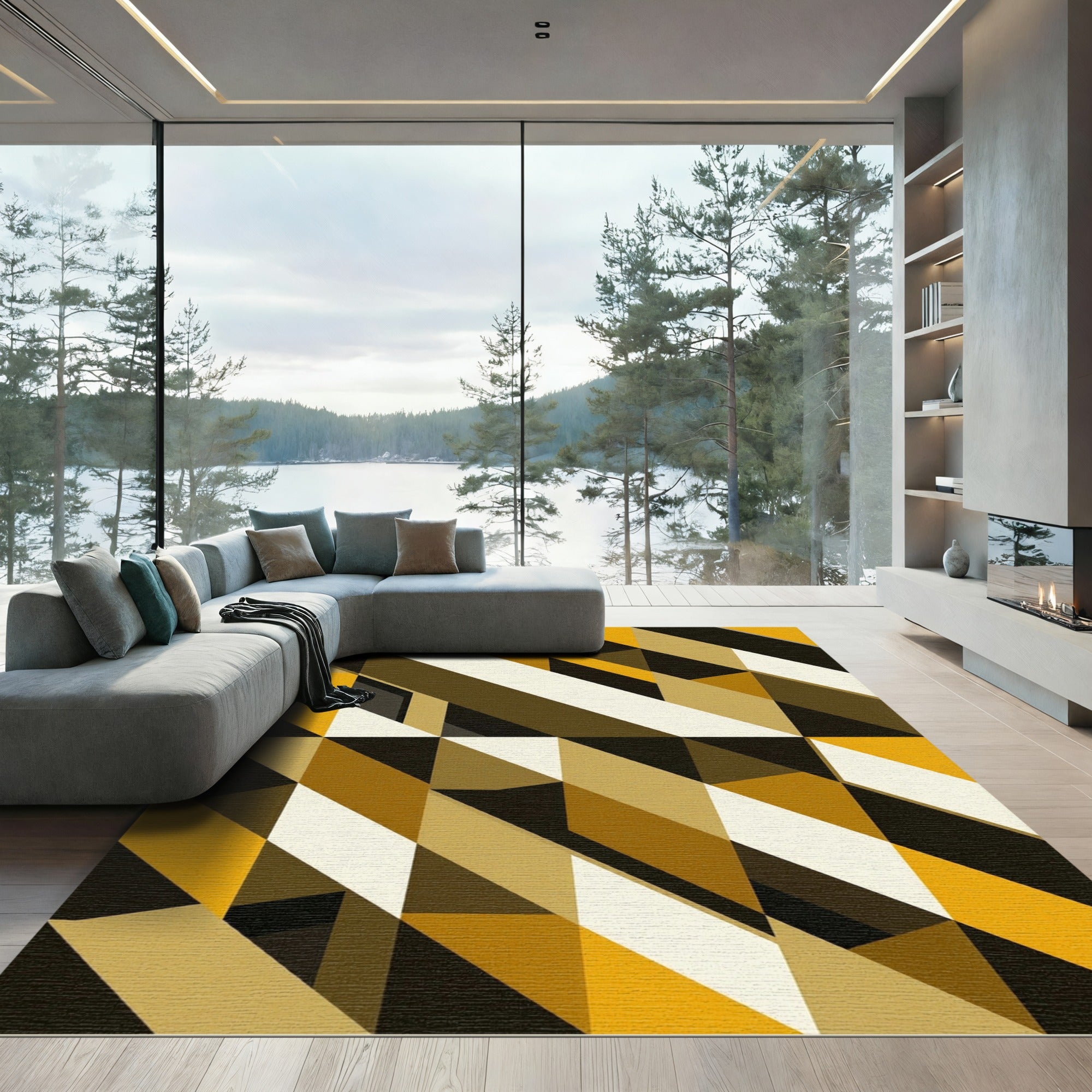 Midcentury Modern Golden Ochre Geometric Rug