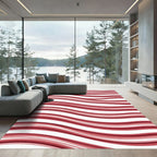 Modern Crimson Wavy Striped Rug