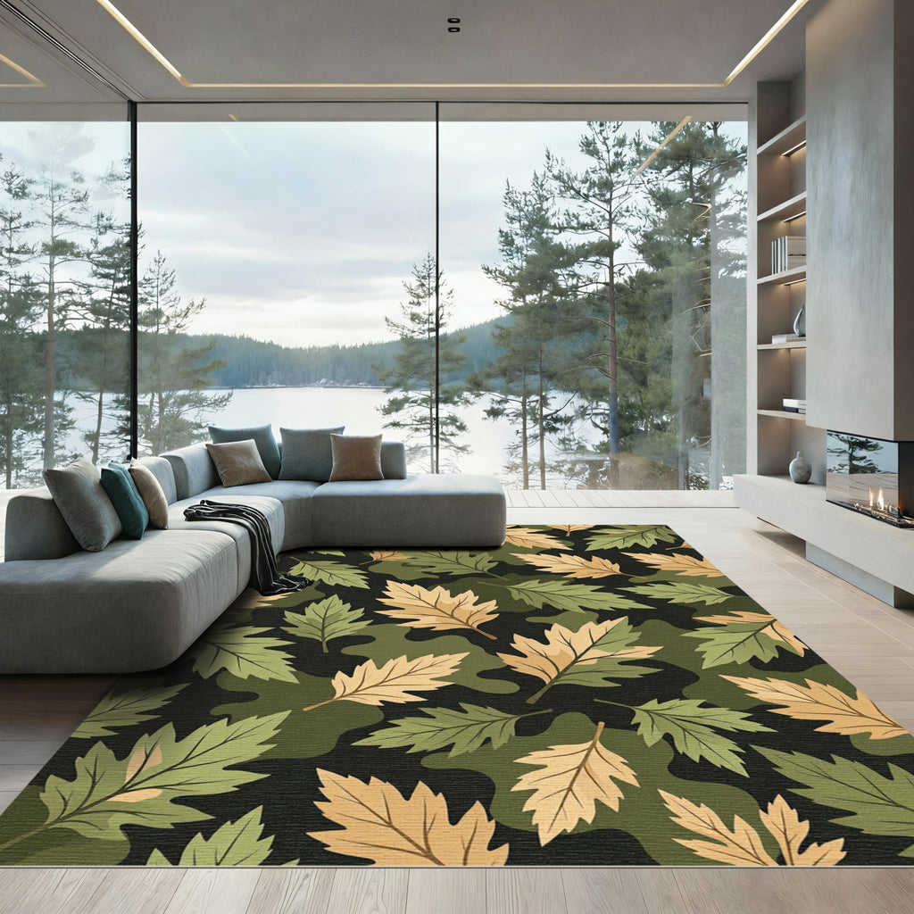 Olive and Ochre Woodland Leaf Rug