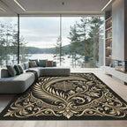 Golden Palm Frond Baroque Swirl Rug
