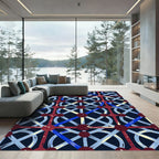 Burgundy Blue Lattice Geometric Rug