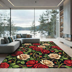 Romantic Crimson and Cream Rose Trellis Rug