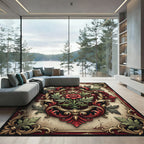 Ornate Crimson Floral Baroque Foliage Rug