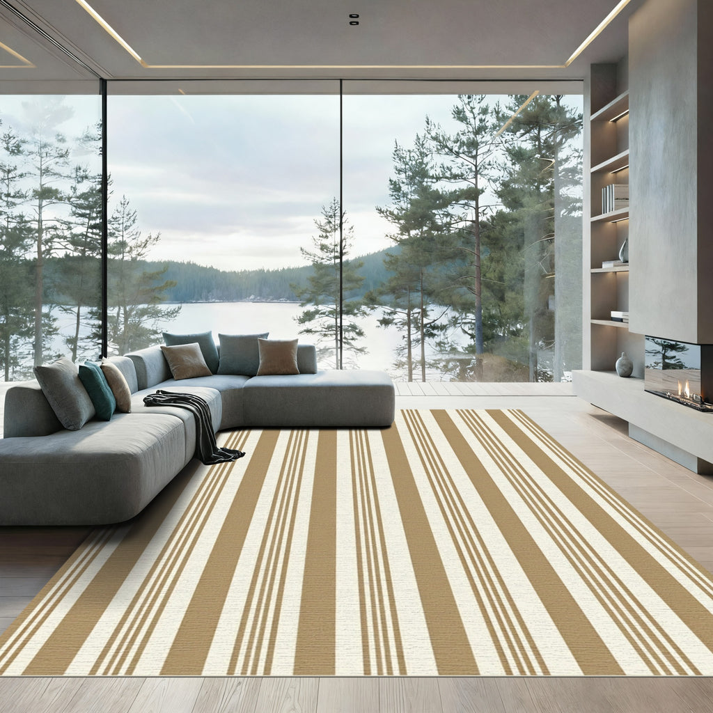 Classic Tan and Cream Vertical Stripes Rug