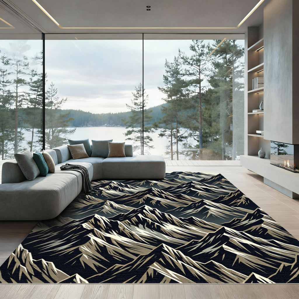 Jagged Peaks Dark Mountain Landscape Rug