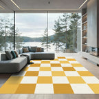 Golden White Checkerboard Squares Rug