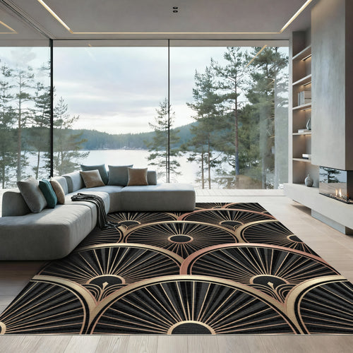 Art Deco Sunburst Black Gold Rug