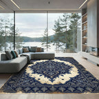 Deep Blue Vintage Floral Medallion Rug
