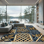 Gray Gold Lattice Rose Florals Rug