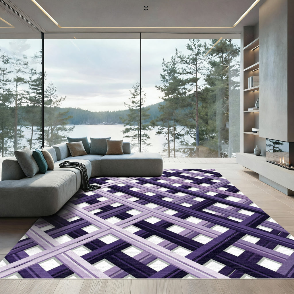 Deep Purple Diagonal Grid Rug