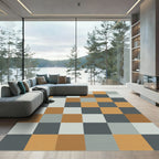 Warm Earthy Tone Checkerboard Squares Rug