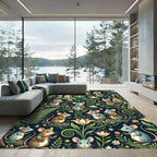 Whimsical Forest Mouse Garden Scene Rug