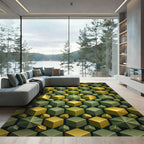 Golden Olive Cubes Geometric Illusion Rug