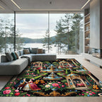 Baroque Garden Courtyard Fountain Scene Rug