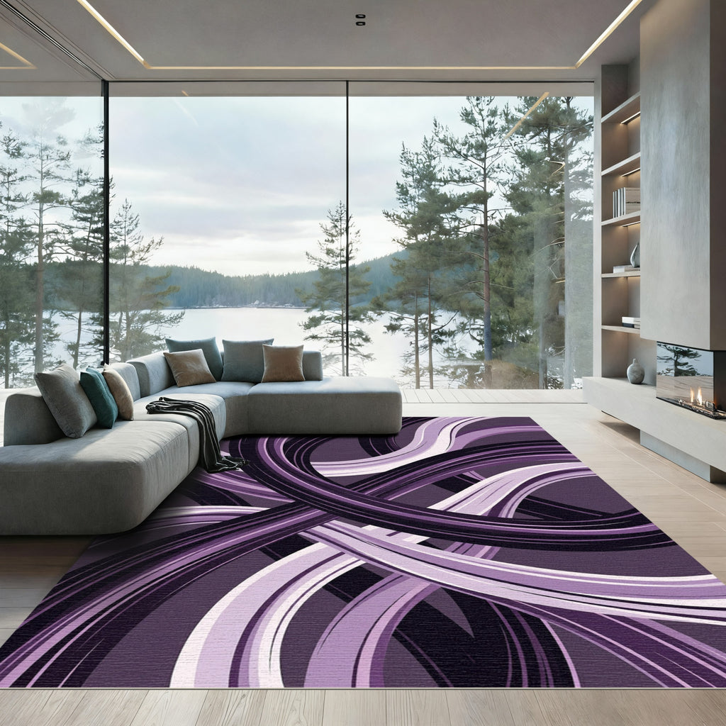 Swirling Purple Abstract Interlocking Waves Rug