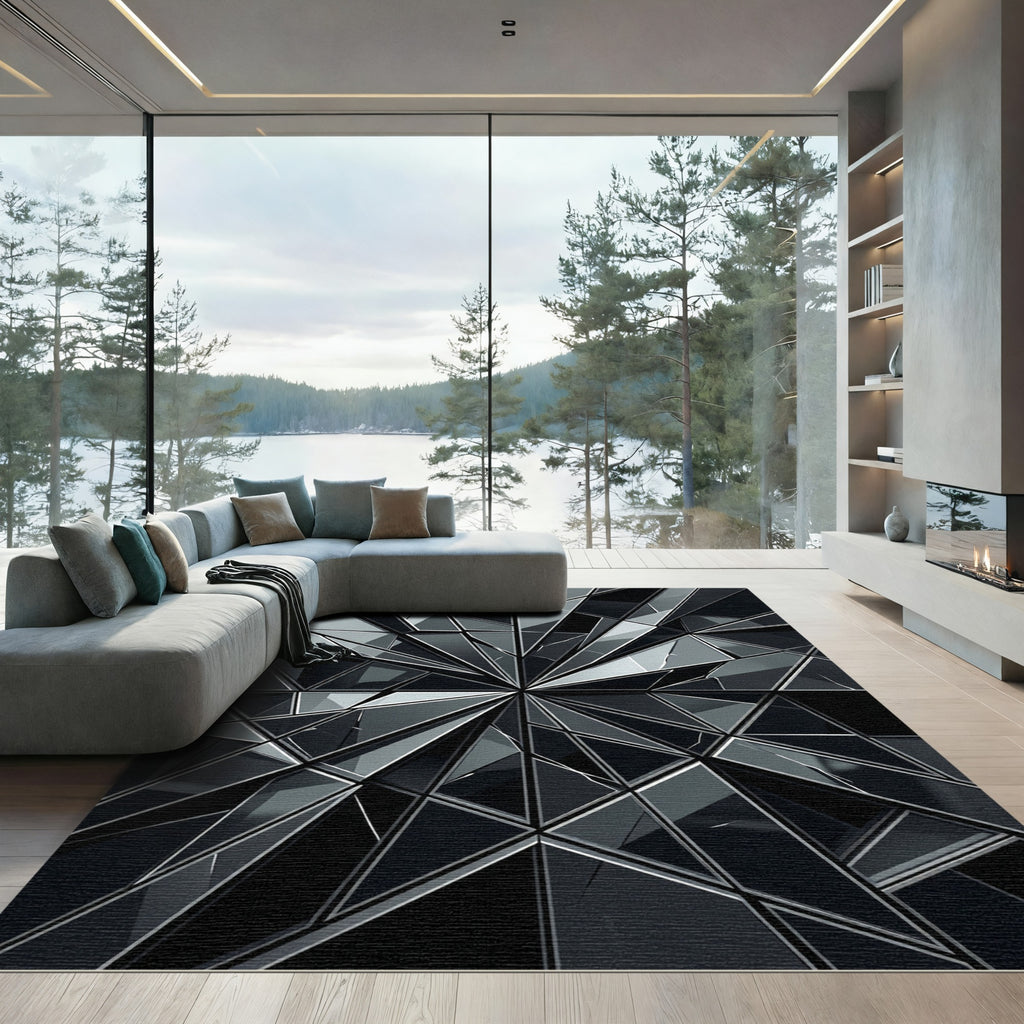 Monochromatic Geometric Crystal Fragment Facet Rug