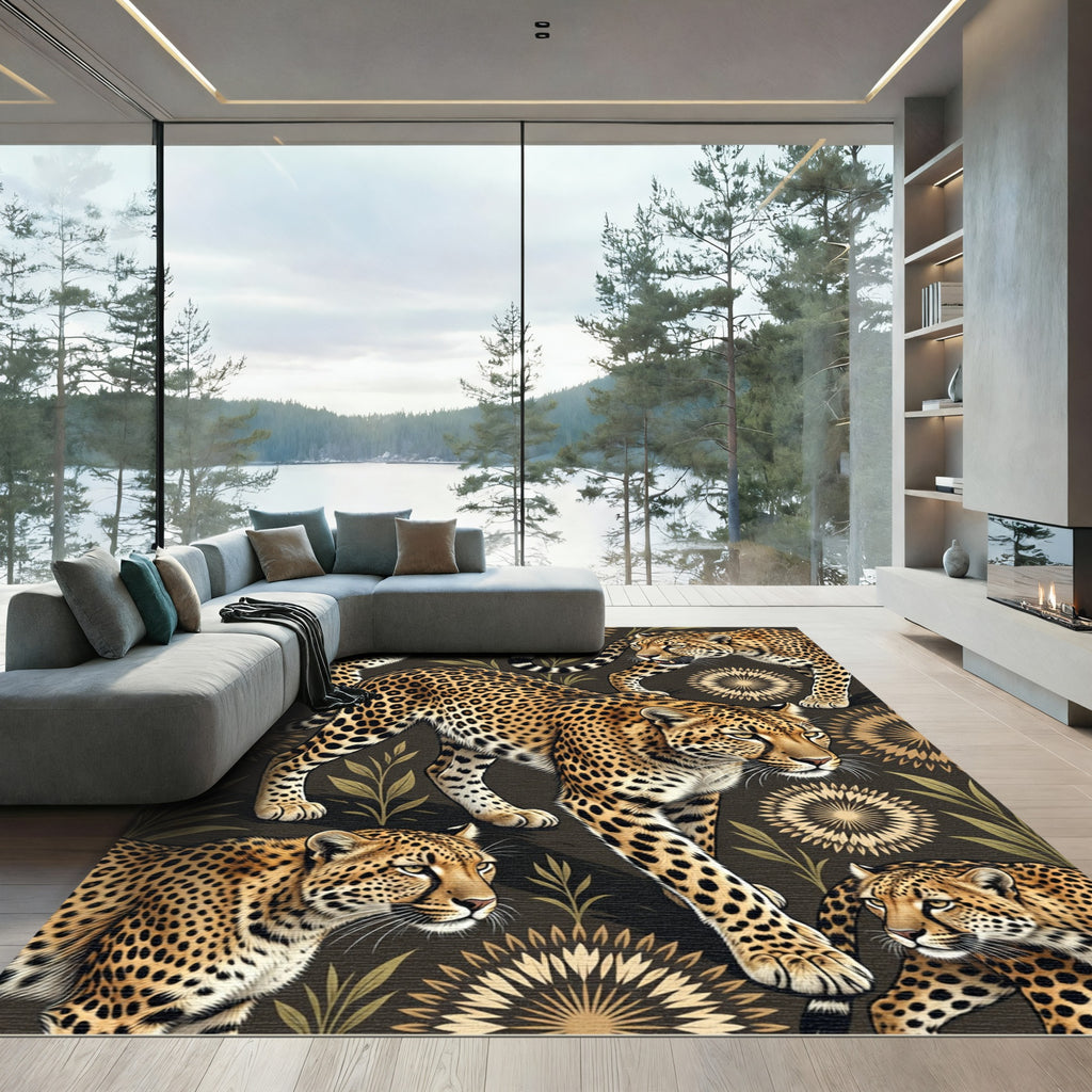 Exotic Leopard Jungle Art Dark Brown Rug