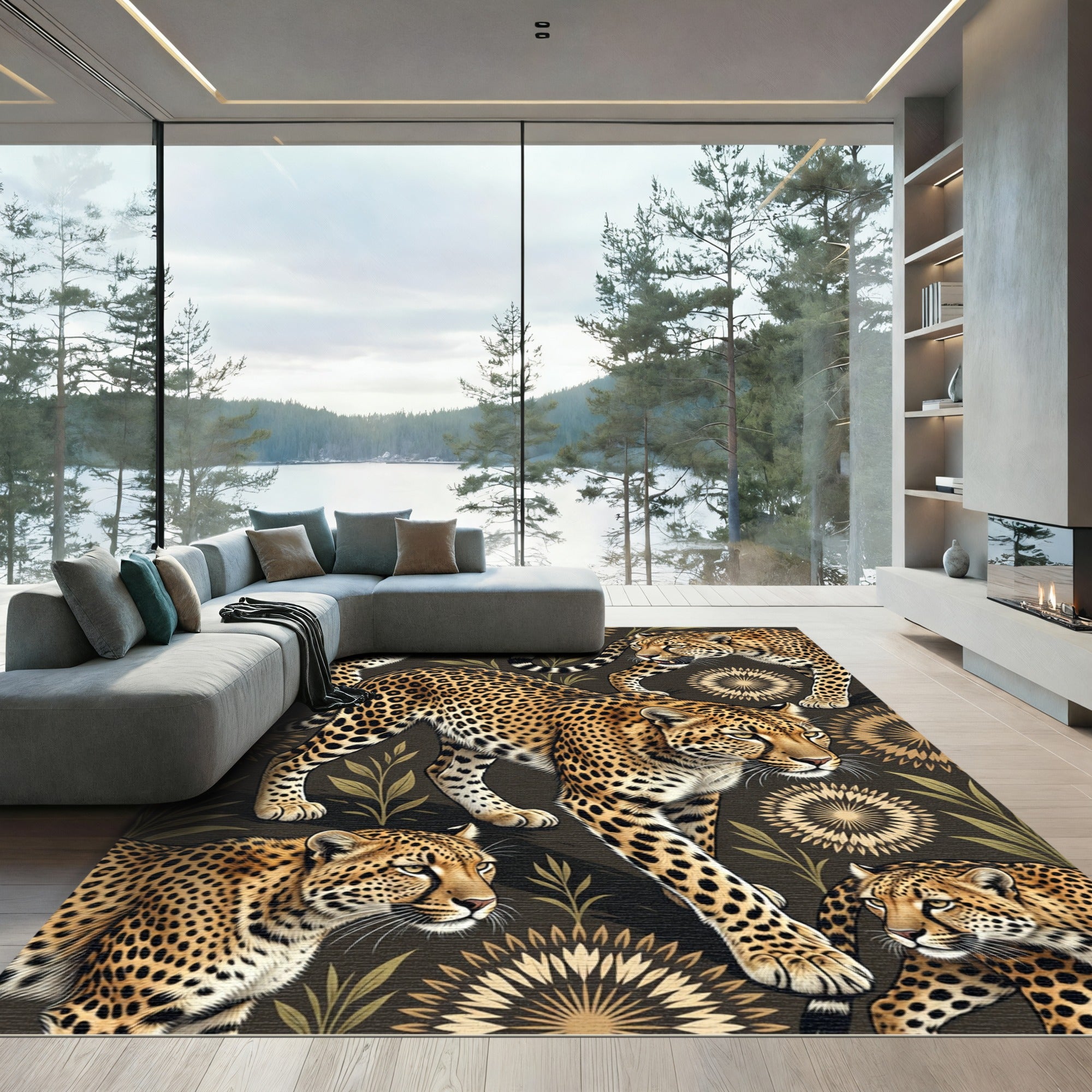 Exotic Leopard Jungle Art Dark Brown Rug