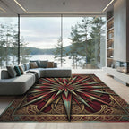 Gothic Crimson Golden Celestial Compass Rug