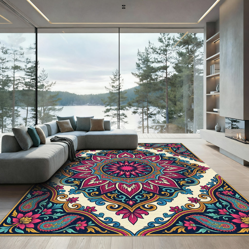 Vibrant Paisley Mandala Floral Blossom Rug