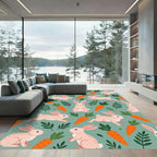 Whimsical Pastel Rabbit and Carrot Illustration Rug