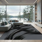 Charcoal Black Swirl Abstract Rug